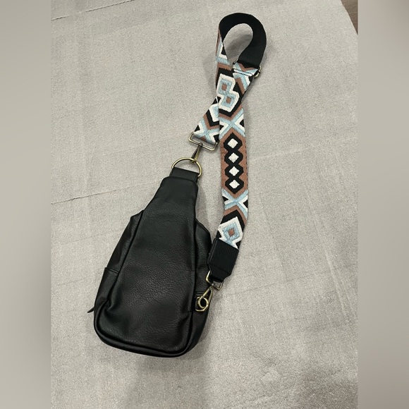 Anthropologie Aztec Geo woven Belt Black Sling Bag - Picture 4 of 5